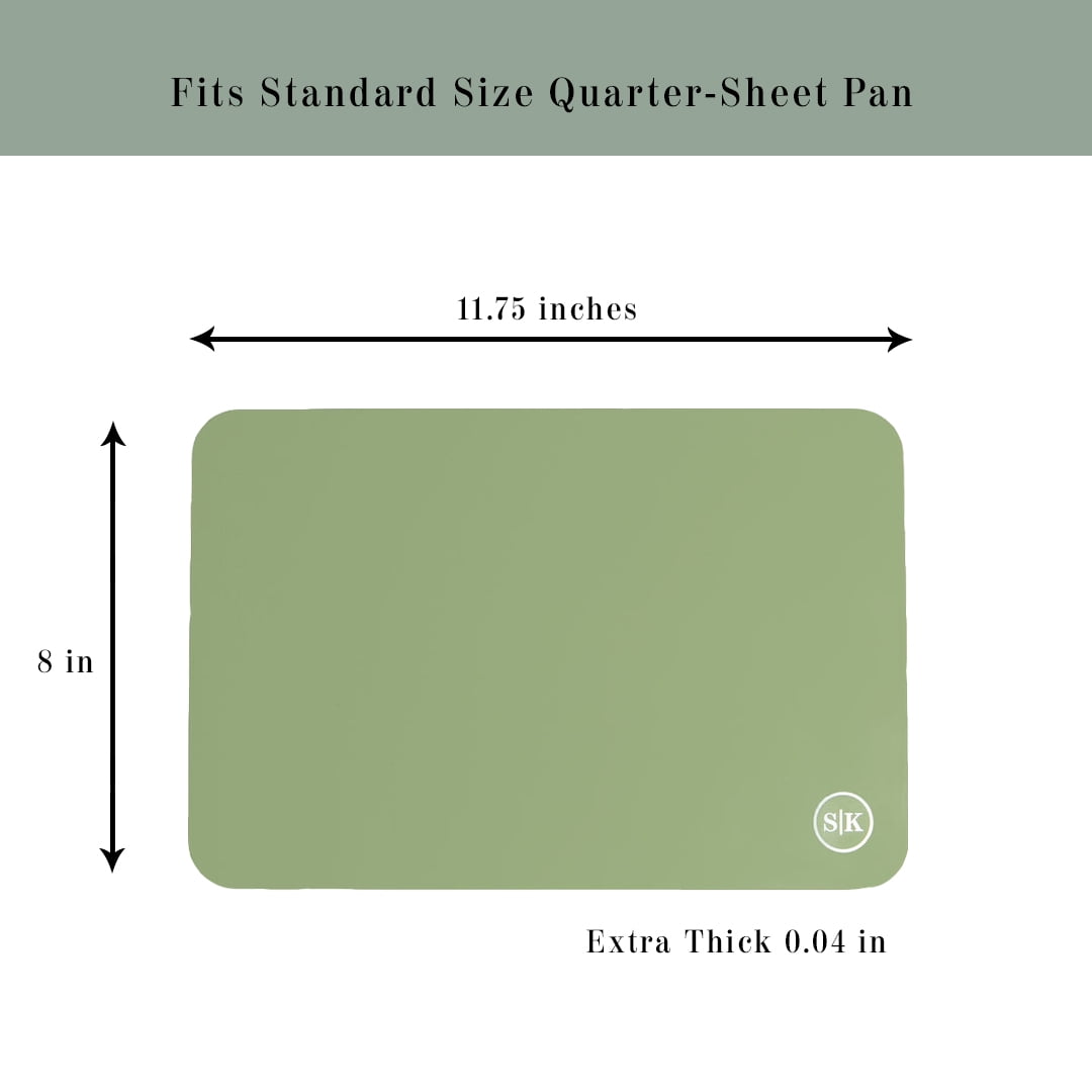 The Silicone Kitchen Silicone Oven Baking Mats, Dishwasher Safe, BPA Free, Extra Thick, Quarter Sheet 8 in by 11.75 in, Green and Gray