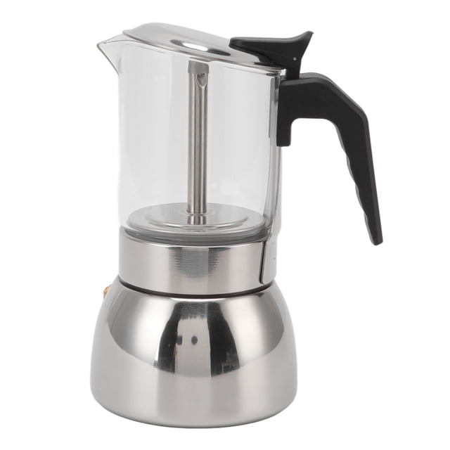 Moka Pot Coffee Maker, Heat- Glass Moka Pot Stainless Steel Heat Portable Classic Italian Coffee Maker for Home and Cafe