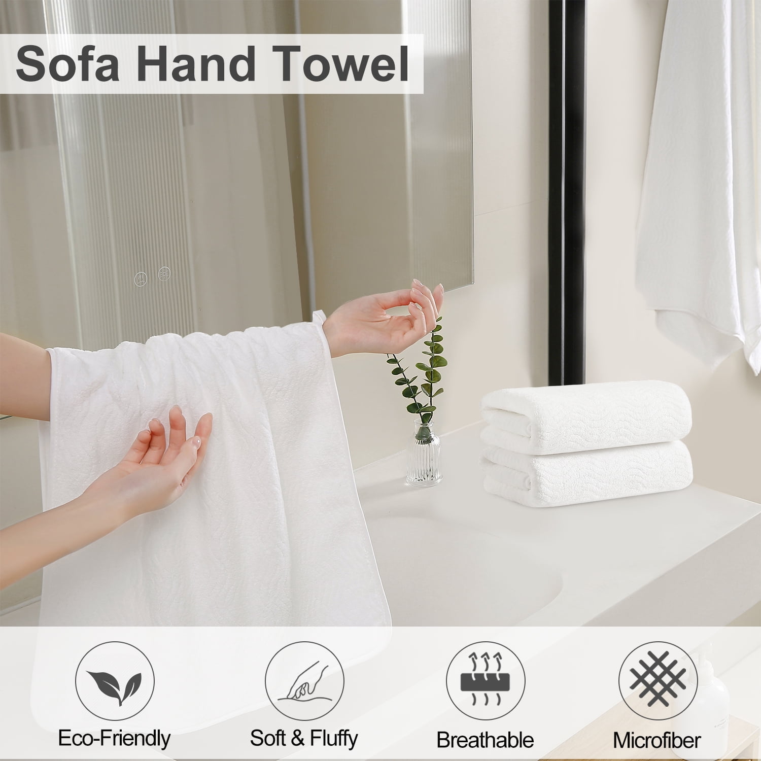 Jessy Home 12 Pack White Hand Towel Set 16"x31" Soft Highly Absorbent Quick Dry Bathroom Towels 600 GSM Microfiber Plush Towels