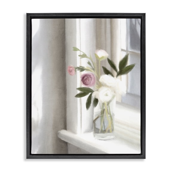 Stupell Industries Shabby Chic Sunlit Flower Bouquet Blooming White Petals Windowsill Black Floating Frame Canvas Art, 17 x 21, by Leah Straatsma