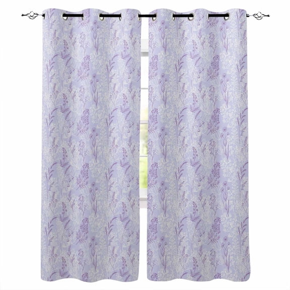 Light Purple Flowers Blackout Curtains for Bedroom/Living Room, Thermal Insulated Kitchen Curtains, Spring Vintage Flowers Rustic Plants Grommet Darkening Window Treatment Drapes 27.5"x39"x2
