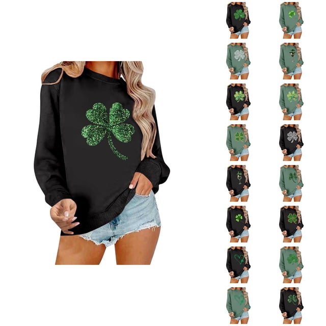 Chandail Graphique Trèfle de la Saint-Patrick pour Femmes 2026 Tendance à Manches Longues Col Rond Chandail Femmes chandail