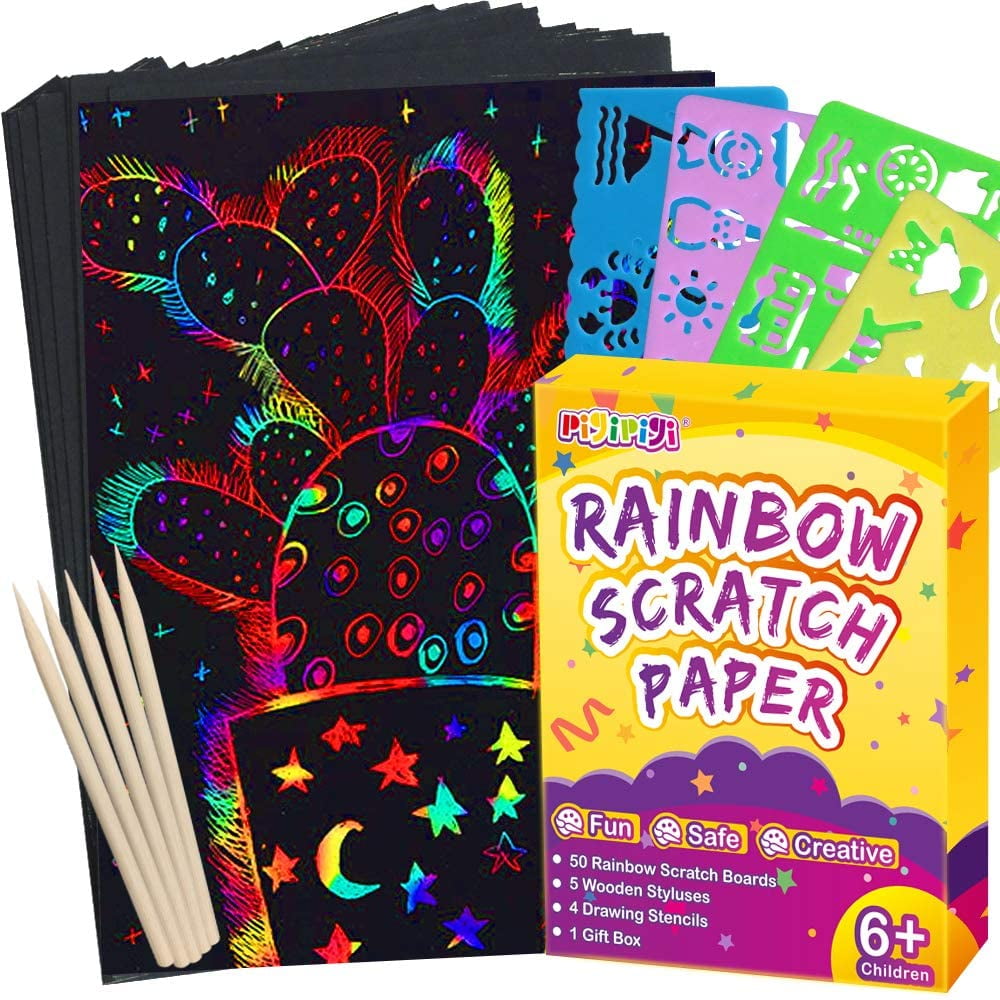 Magic Rainbow Scratch Off Paper Art Note Book Set Kids Craft Sketch Doodle Pad 