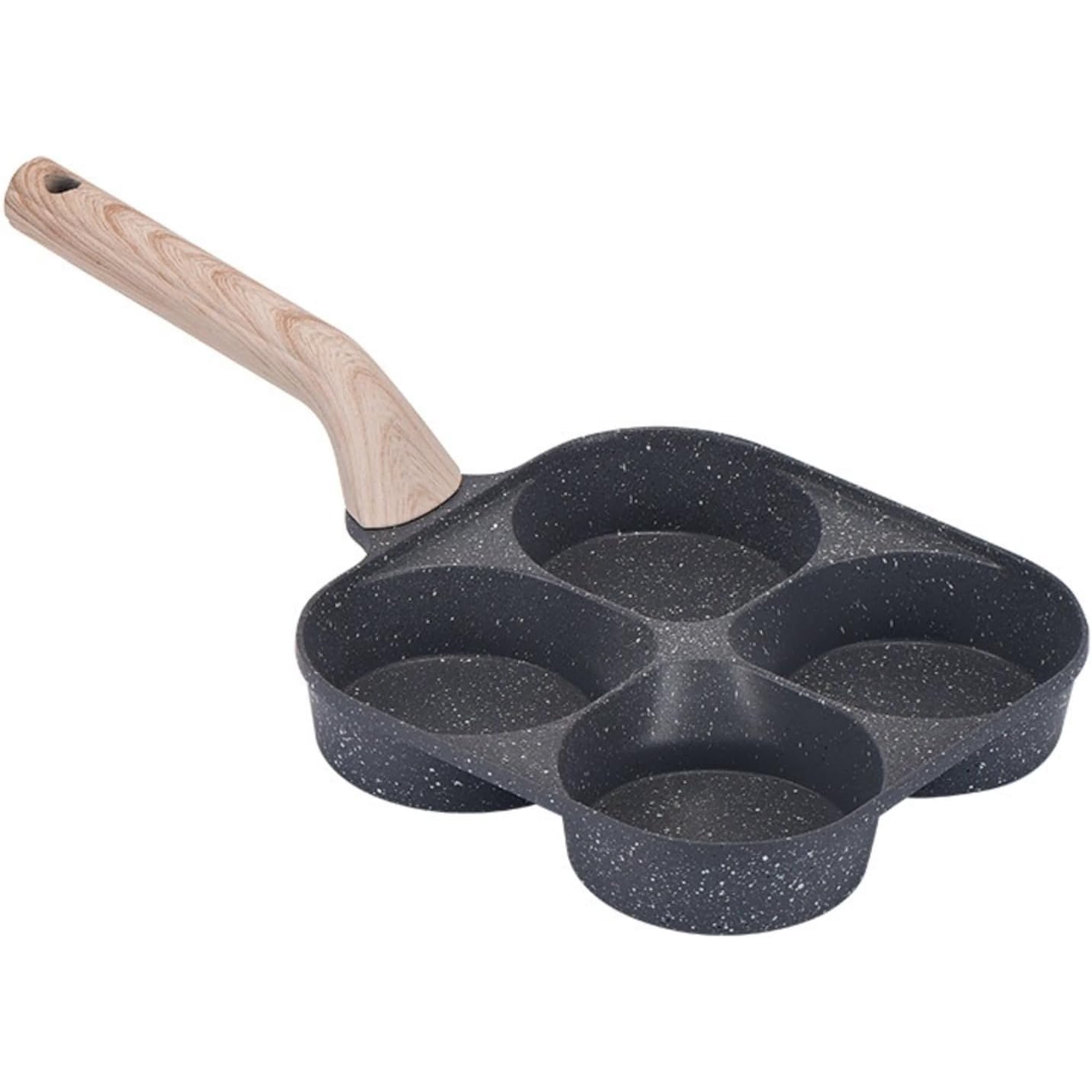 4-Cup Deep Egg Frying Pan, Nonstick Granite Coating Breakfast Skillet with Upgraded 1-Inch Grooves & Silicone Tools, 4-Hole Pan for Eggs, Pancakes, Burgers, Compatible with Gas & Induction (Black)