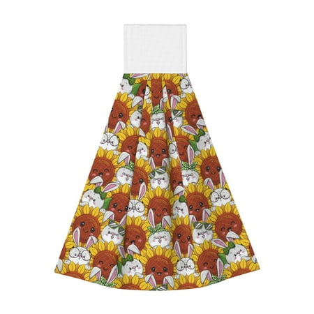 

Adobk Cartoon Sunflowers Print Coral Velvet Hand Wipes Fashion Hanging Kitchen Towel for Bathroom Washcloth Absorbent Tie Towel