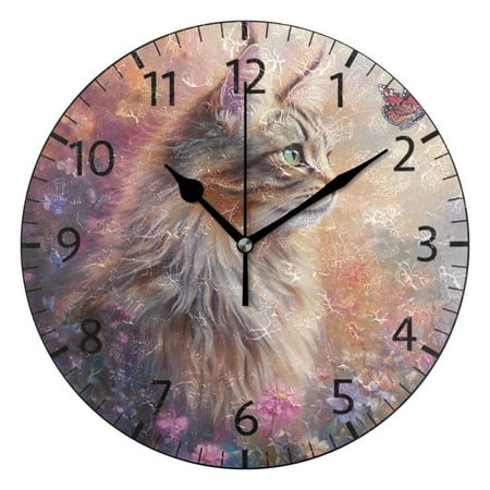 YAZAOO Decorative Wall Clock Size๏ผ25cm Cat in A Flower Field Design Pattern Clock