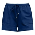 thumbnail image 4 of vigerkar Women's Linen Shorts Casual Summer Shorts High Waisted Comfy Pull On Shorts with Pockets Blue, M, 4 of 4