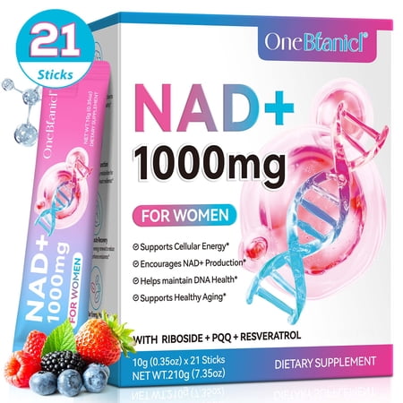NAD+ 1000mg Liquid Supplement, with Nicotinamide & Resveratrol, Supports Cellular Energy, Sachet Design, 21 Sticks