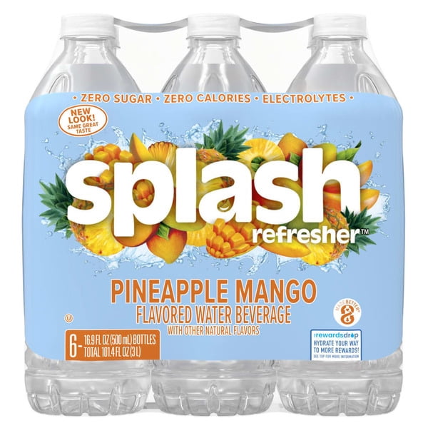 SPLASH Refresher Pineapple Mango Flavored Water, 16.9 fl oz Bottles, 24 Pack
