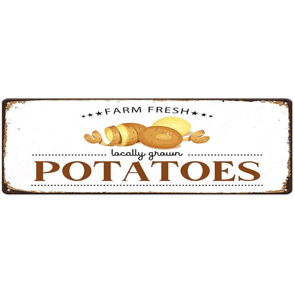 Farm Fresh Potatoes Vintage Metal Tin Sign Locally Grown Vegetables Garden Farm Wall Decor Farmers Market Signs Rustic Plaque Novelty Street Sign for Home Farmhouse Kitchen Bar 4"x16"