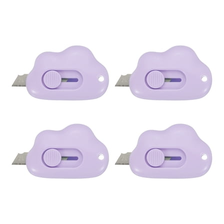 Uxcell Box Cutters, 4 Pcs Retractable Letter Opener Cloud Shaped Small Package Opener Envelope Slitter, Purple (2.4x1.5Inch)