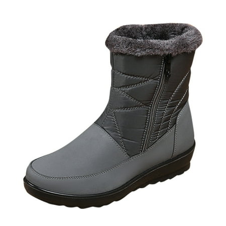 Siilsaa Winter Boots Winter Snow Boots for Women Comfortable Outdoor Anti-Slip Ankle Boots keep Warm Booties Lace Up Flat Platform Shoes Grey 7.5
