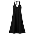 thumbnail image 5 of Gamivast Dresses for Women Linen Halter V-Neck Sleeveless Maxi Dress with Pockets Casual Loose Fit Button Front Summer Beach Vacation Dress Black S, 5 of 7