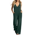 thumbnail image 2 of IUYRTFE Women V Neck Cinched Waist Wide Leg Jumpsuit Solid Color Sleeveless Romper for Summer Party Vacation Wear, 2 of 5