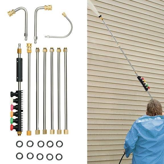 10 Pcs Pressure Washer Extension Wand, Power Washer Lance with 0-60° Spray Nozzles and Replacement Anti-Leak Rings