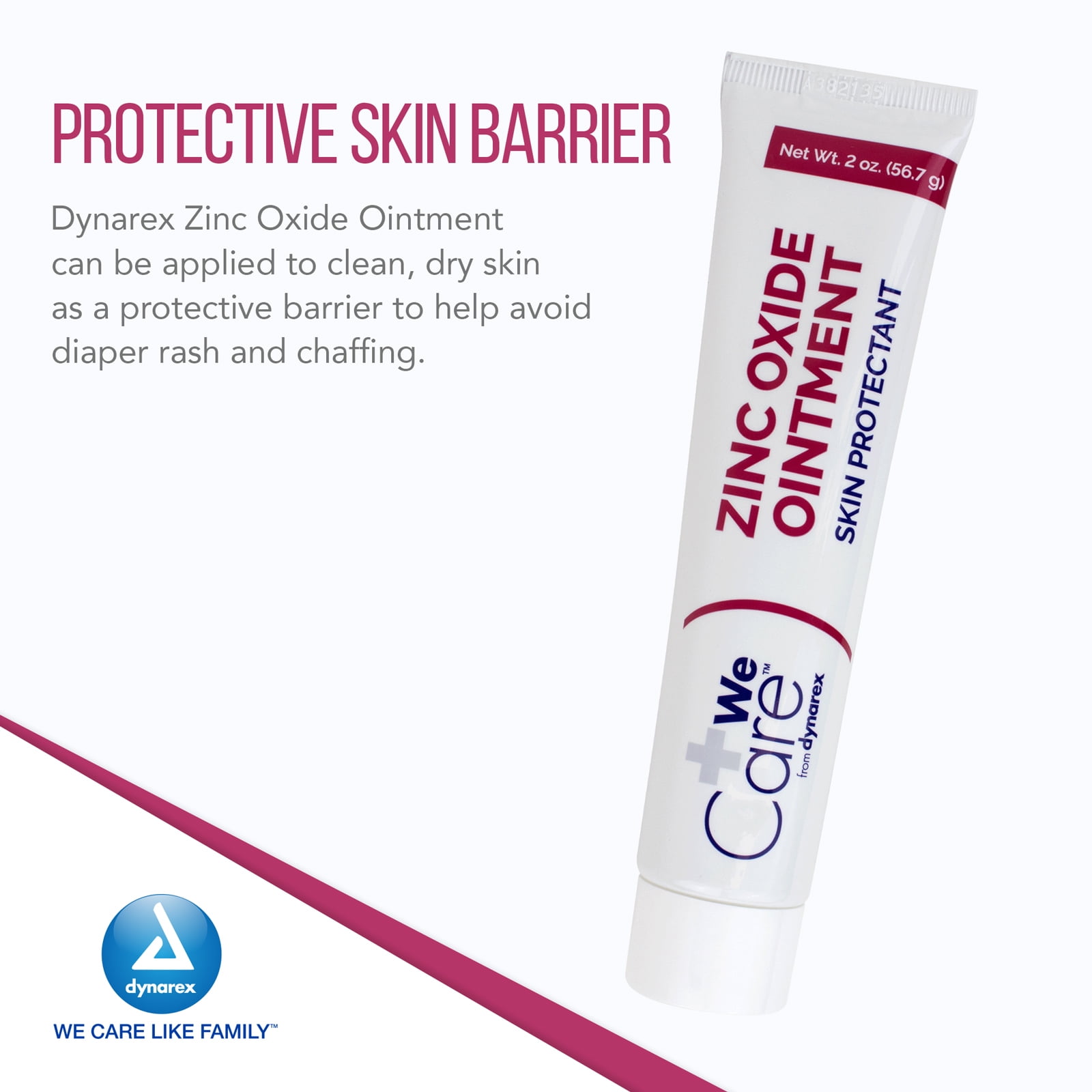 Dynarex Zinc Oxide Ointment, Protective Skin Barrier Ointment, Soothes, Prevents, and Relieves Diaper Rash, Chaffed Skin, and Irritation, White, Size 2 oz. Tubes, 1 Case of 72 Tubes of Ointment