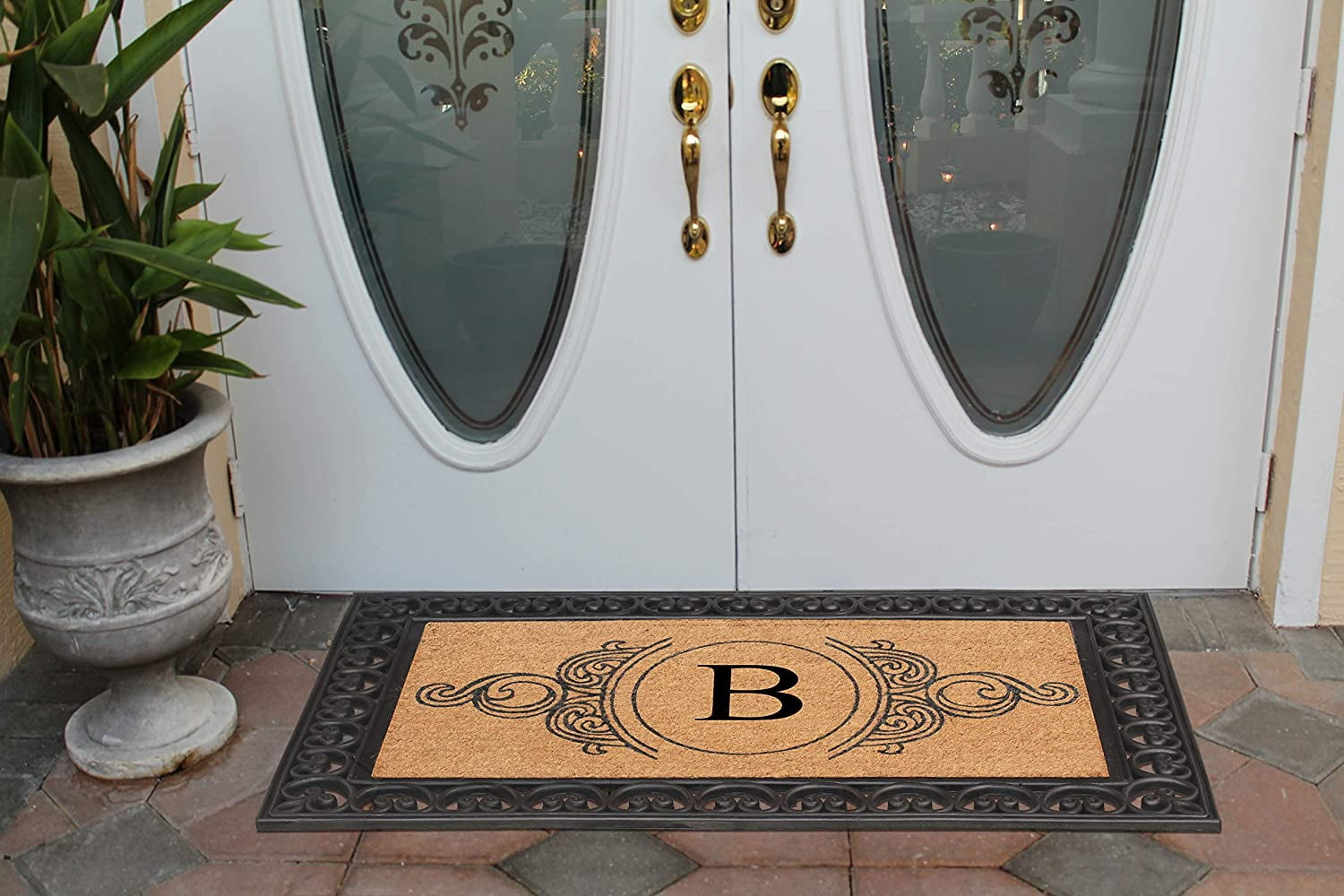 A1HC Rubber and Coir Doormat 30" x 48", Standard Double / Single Front Door Mat for Outdoor Entrance, Personalized Monogrammed Non-Slip Entrymat