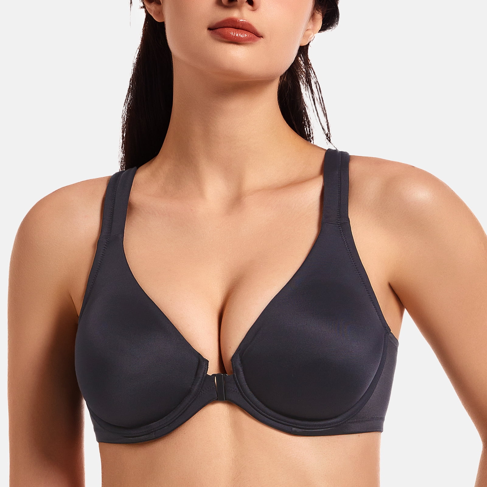 MELENECA Women's Racerback Front Closure Bras Plunge Unlined Full Coverage Seamless Underwire Bra Black 36DD