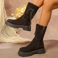 thumbnail image 2 of Dasayo Brown Booties for Women Chunky Wide Width Mid-Calf Side Zip Lace up Snow Boots Women's Shoes 43, 2 of 9