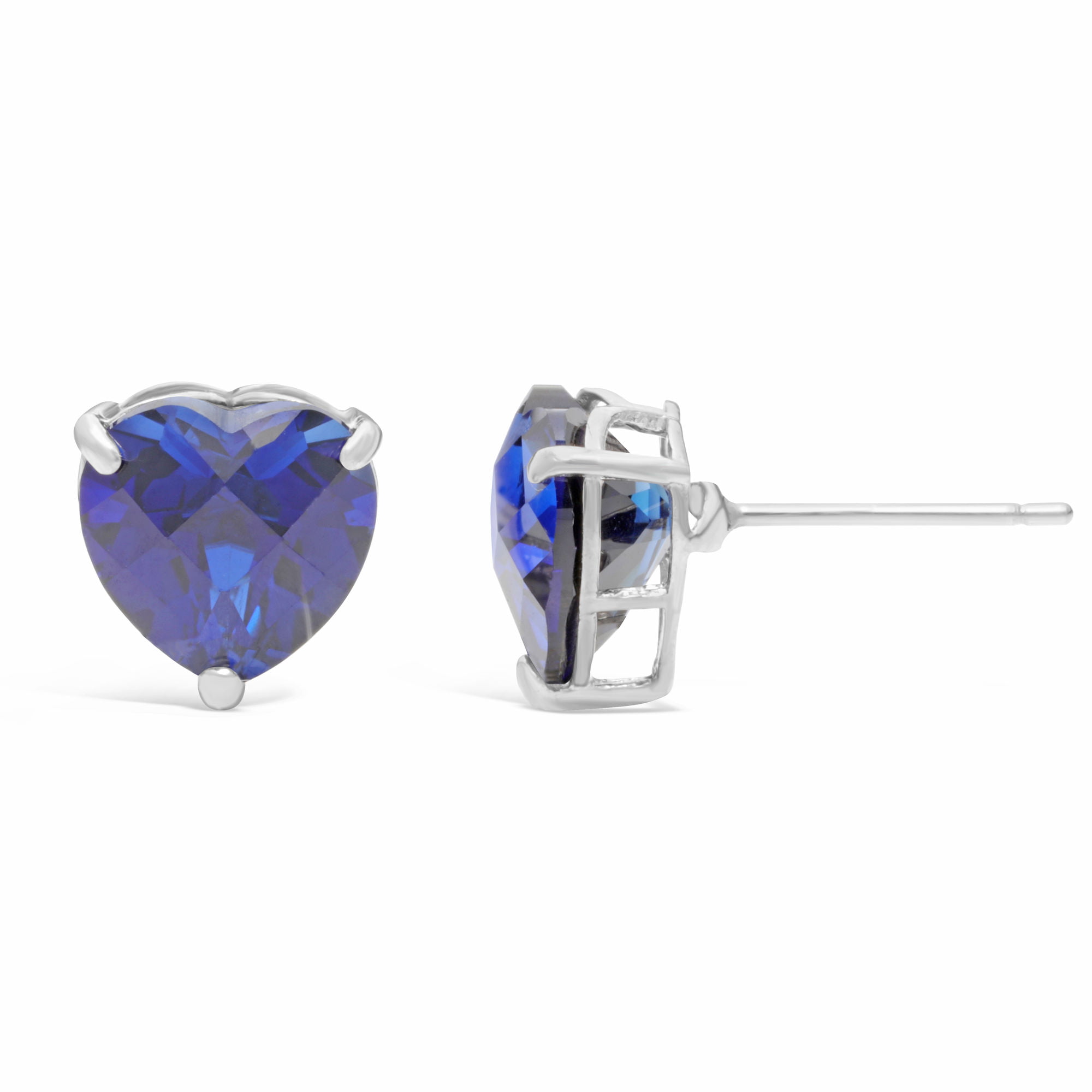 3.60 Carat Heart Shaped Blue Sapphire Stud Earrings in 14k White Gold 8mm Friction Back by Lavari Jewelers