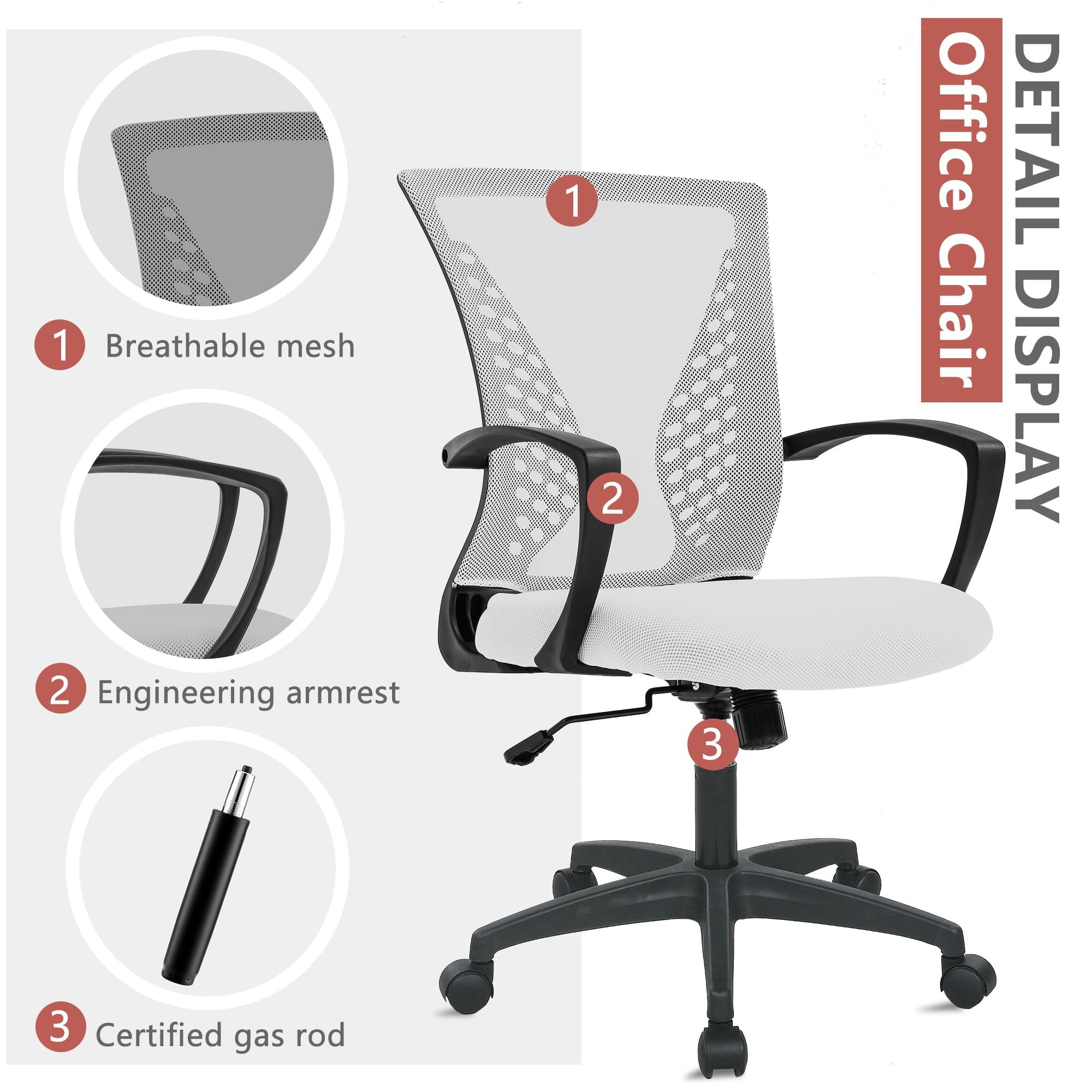 PayLessHere Ergonomic Office Chair with Lumbar Support, Adjustable Height, Swivel Casters, Grey, 1 Pack