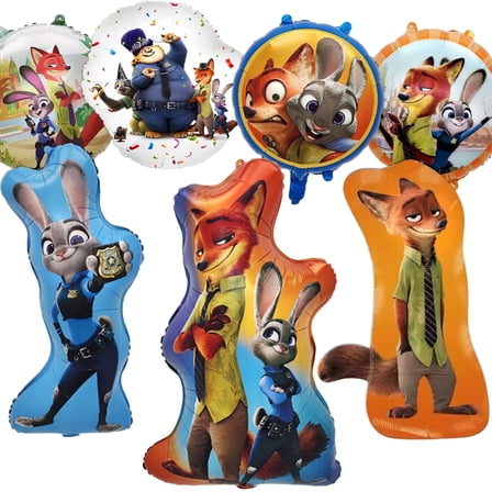 7Pcs Zoo Party Supplies, Fox and Bunny Character Decoration Foil Balloons for Birthday Party Supplies