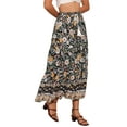 thumbnail image 4 of INSPIRE CHIC Women's Boho Floral Skirt Tassels Elastic Waist Flowy Maxi Skirts XS Black, 4 of 6