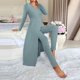 thumbnail image 5 of Pincandy Women's Solid Color Pajama Set - Crew Neck Long Sleeve Top & Pants, Casual & Comfortable for Homewear, 5 of 5
