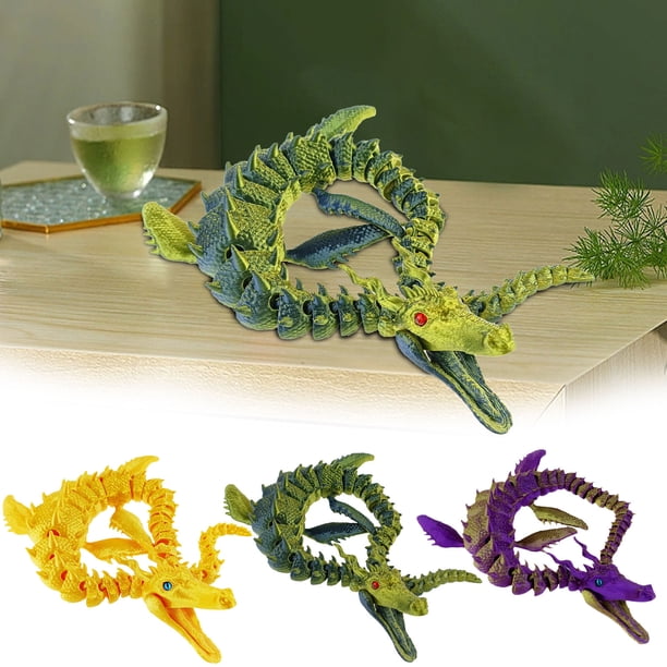 Dragón de cristal articulado de 41CM - Decoración de escritorio impresa en 3D, juguete antiestrés y adorno de oficina con poses de movimiento completo