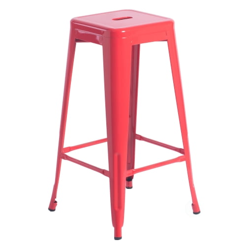 30" High Red Industrial Metal Bar Stools