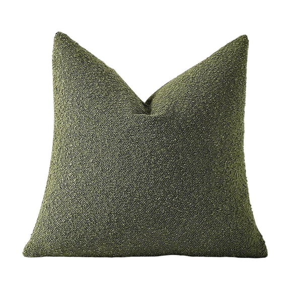 Solid Olive Green Boucle Textured Throw Pillow Cover, 18x18 in, Soft Polyester Cushion Cover for Couch Sofa Bed