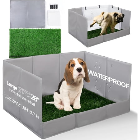 Dog Grass Pad with Tray, Foldable Litter Box High Wall, Indoor Potty