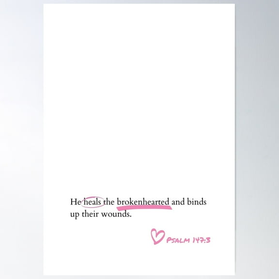 Wall Art Pink Christian Wall Art Trendy Pink Bible Verse Psalm 147:3 Bible Verse Wall Art Pink Quote Christian Girl Wall Art Poster Wall Art, Modern Wall Decor For Living Room Bedroom, 8x12 UNFRAMED