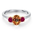 thumbnail image 3 of Gem Stone King 10K Two Tone Gold Ecstasy Mystic Topaz and Red Created Ruby Engagement Ring for Women | 1.50 Cttw | Oval 7X5MM | Gemstone November Birthstone | Size 8, 3 of 6