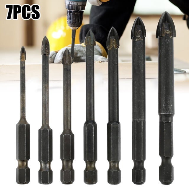 CNKOO 7Pcs Drill Bit Set 1/4 Inch Hex Shank Triangle Drill Bit Set Carbide 3/4/5/6/8/10/12mm Masonry Drill Bit Set Fast Precision Punching Drill Bit Kit for Tiles Mirrors Glass Ceramic