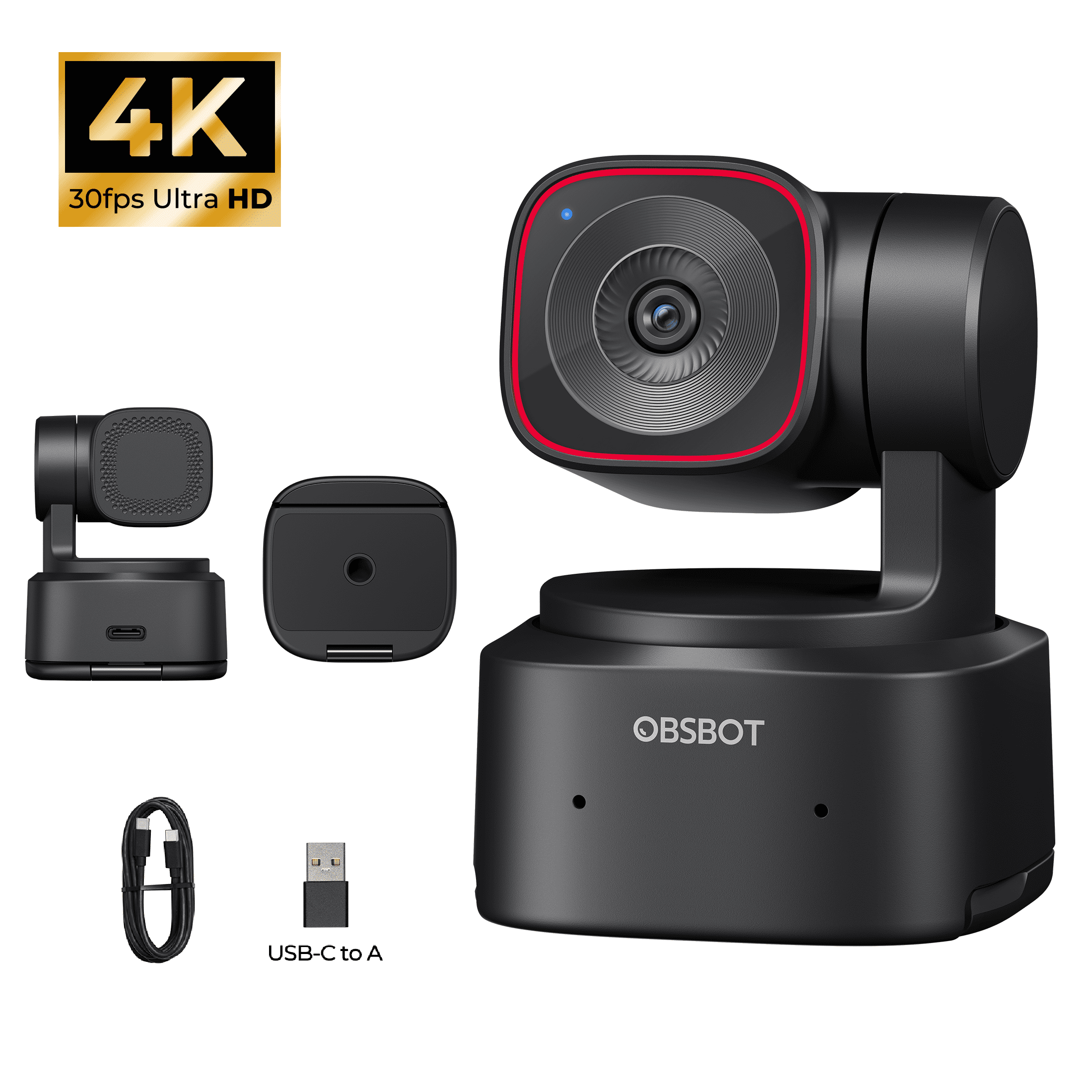 OBSBOT, Tiny 2 AI-Powered PTZ 4K Webcam, Dual Native ISO