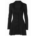 thumbnail image 4 of Robe Blazer Mini Élégante pour Femme à Col en V Profond, Manches Longues, Boutonnée, Plissée, Noire, TP, 4 of 9