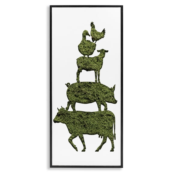 Stupell Industries Farmhouse Farm Animal Stack Green Grass Pattern Silhouette Black Framed Giclee Art, 10 x 24, by Lil' Rue