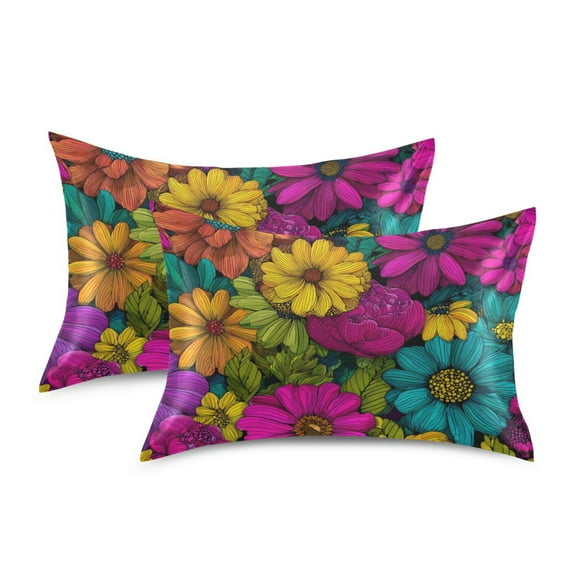 Silky Satin Standard Pillowcases For Hair And Skin Floral Pattern