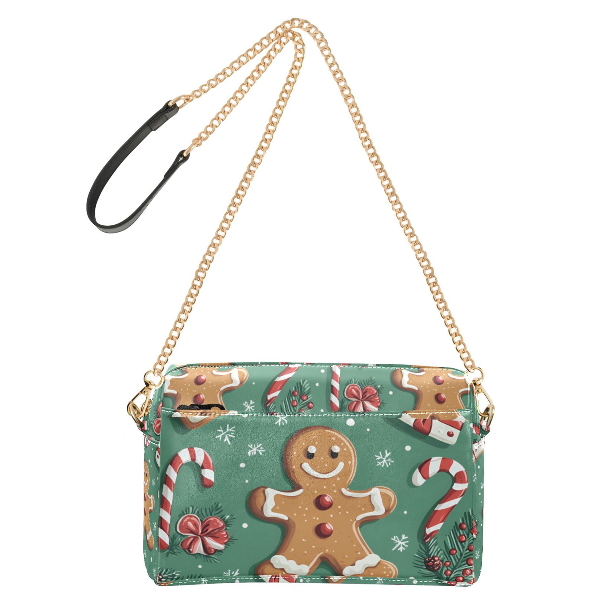 FORMRS Women Crossbody Purse with Chain Strap Vegan Leather Shoulder Handbag, Christmas Gingerbread