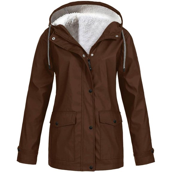 HLSOHJP Women's Fleece Lined Anorak Fall Top Winter Jackets Hooded Zip Up Spring Snow Zippered Pocket Long Sleeve