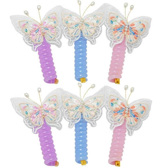 Colorful Telephone Wire Hair Bands, Various Butterfly Designs Telephone Wire Hair Bands, Spiral Hair Ties Phone Cord, Phone Cord Straight Spiral Hair Tie, Ponytail Holder Accessories (6PCS)