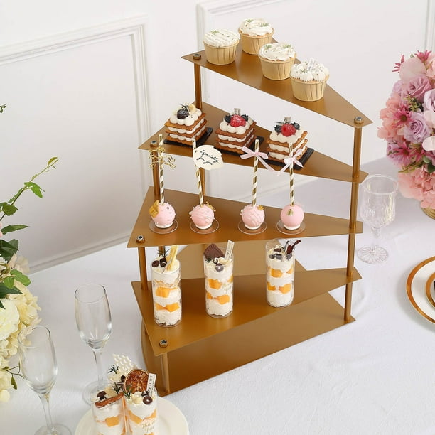 Efavormart 17" Tall 4-Tier Gold Metal Spiral Stairway Cupcake Display Stand, Dessert Cake Step ...