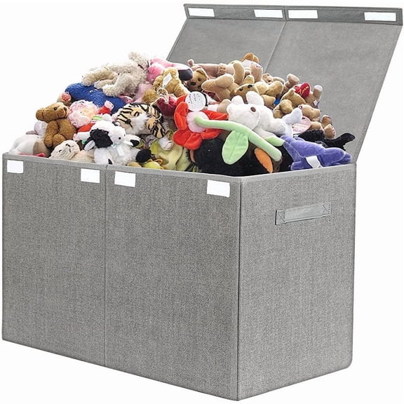 Large Toy Box Chest with Lid, Collapsible Sturdy Toy Storage Organizer Boxes Bins Baskets for Kids, Boys, Girls, Nursery, Playroom, 25"x13" x16" (Linen Gray)