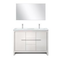 Lafarre 48 in W White Double Vanity, Cultured Marble Top, Faucet Set & 43 in Mirror