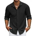 thumbnail image 6 of Men's Casual Button Down Shirts Long Sleeve Textured Linen Summer Beach Shirt with Pocket Black M, 6 of 6