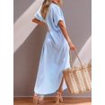 thumbnail image 2 of Weardear Women's Casual Short Sleeve Side Split Button Down Long Kimono Cardigan Swimsuit Covering Summer New Style, 2 of 6