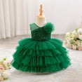 thumbnail image 4 of Girls Formal Dress Glitter Sequin Party Layered Cake Tutu Skirt V Neck Sleeveless Knee Length Pageant Gown for Kids Green 18 Months-24 Months, 4 of 7