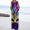 thumbnail image 3 of Fgvctg Mardi Gras Womens Overalls Wide Leg Pant Fashion Overalls Mask Graphic Sleeveless Carnival Party Spaghetti Straps Jumpsuit Romper Bib Overalls Plus Size Sprimg Pant With Pockets Purple S, 3 of 4
