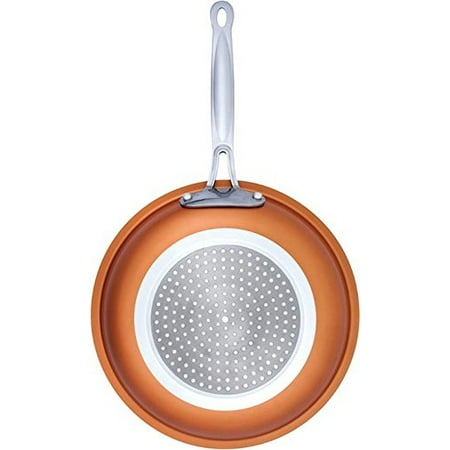 Dishwasher Safe Steel Casserole - 8 Inch - Copper Round Skillet Frying Pan Ceramic Non-Stick Fast Even Heating with Induction Bottom Oven Safe stainless Steel Handle No Oil/Butter Needed Wipes Clean & Dishwasher Safe